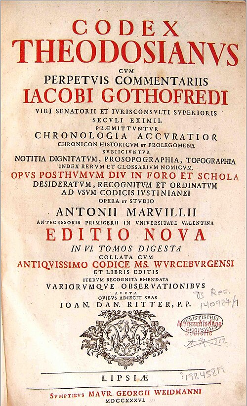 Codex Theodosianus XVI.1.2 (carrier) — manuscript witness to The Edict of Thessalonica (Cunctos populos)